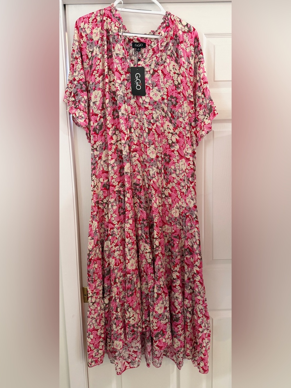 GiGiO Pink Floral Maxi Dress for Women- Summer- Bump Friendly